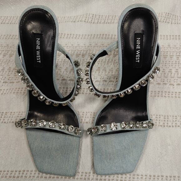 Nine West Women’s Size 8M Denim Heels-Rhinestone Straps, 3” Heel-Never Worn - Picture 2 of 6